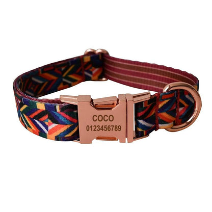 Ethnic style dog collar and leash set for Small Medium Large Dogs Custom Engraved Nameplate Pet Supplies Dog leash YH01