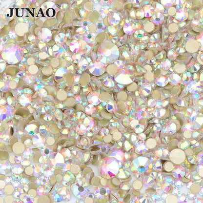 JUNAO 1400pc Mix Size White Opal Glass Rhinestones 3D Nail Art Stones Nail Crystal Gems Stickers Non Hot Fix Strass Appliques