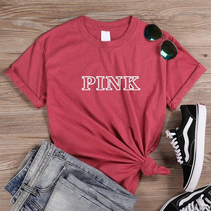 Funny T Shirt Ladies Clothes T-shirt Female Tops Tees Brand PINK Letters Printed Women O-Neck Tshirt Summer Cool