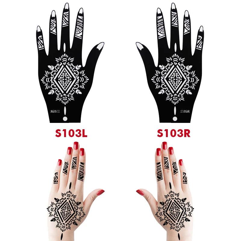 10PCS Self-Adhesive Reusable Henna Tattoo Stencils,Mehndi Indian Temporary Hand Tattoos For Body Art Painting 5 Pairs