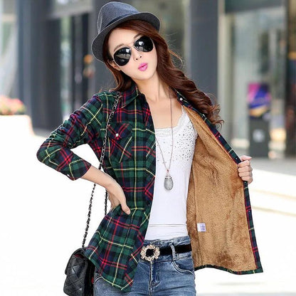 2023 Brand Winter Warm Women Velvet Thicke Plaid Shirt Style Coat Jacket Women Clothes Tops Female Casual Jacket Outerwear