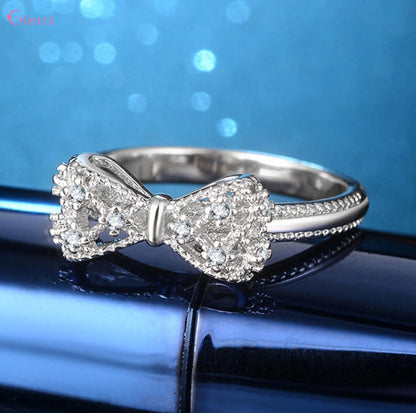 925 Sterling Silver Bowknot Bow Knot Cubic Zirconia Rhinestone Rings For Women Fashion Trendy Wedding Engagement Jewelry