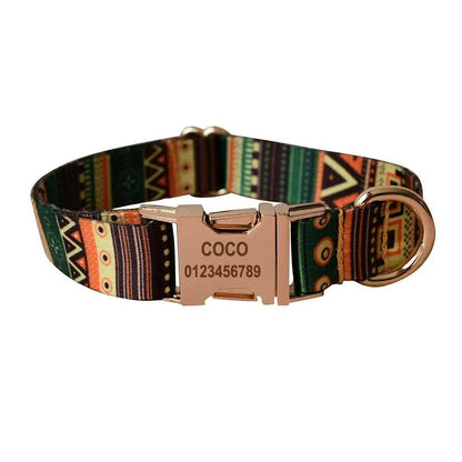 Ethnic style dog collar and leash set for Small Medium Large Dogs Custom Engraved Nameplate Pet Supplies Dog leash YH01