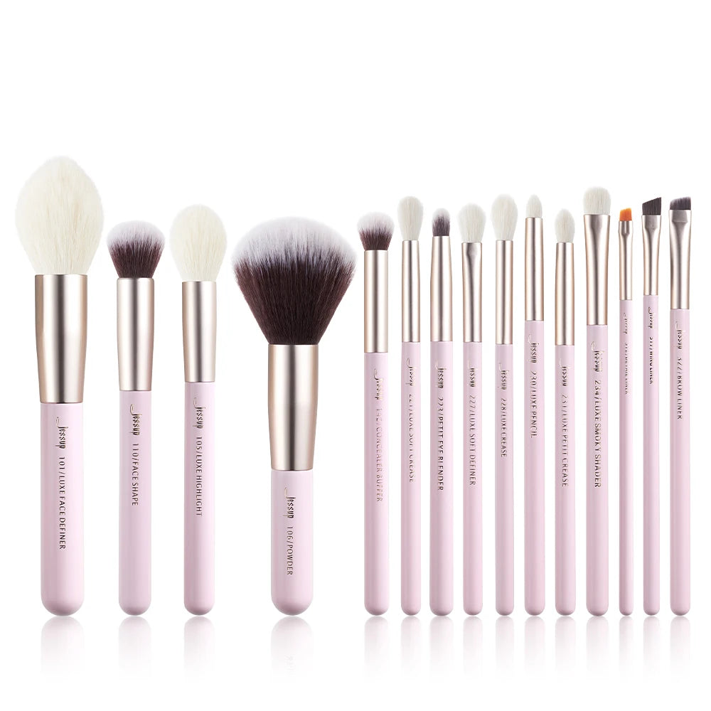 Jessup Professional Makeup Brushes Set 15pcs Make up Brush Natural-synthetic Foundation Powder Detail Eye Brush Pearl White T222