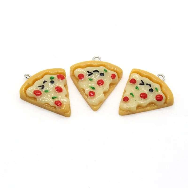 10pcs Cute Resin Triangle Pizza Food Charms Diy Cartoon Foods Keychains Earring Pendants Accessory Kawaii Women Jewelry Make