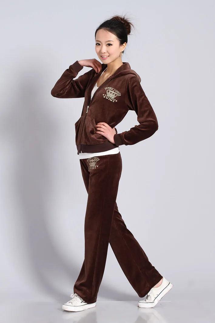 Women's Velvet Tracksuit Fabric Tracksuits Hoodies and Pants Velour Suit Two Piece Set S-XXL