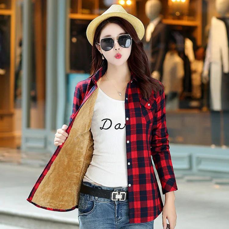 2023 Brand Winter Warm Women Velvet Thicke Plaid Shirt Style Coat Jacket Women Clothes Tops Female Casual Jacket Outerwear