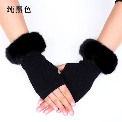 Women Cartoon Animals Fox Fingerless Dance Gloves Winter Warm Short Plush Diamonds Sequins Skull Fingerless Knitted Gloves G102