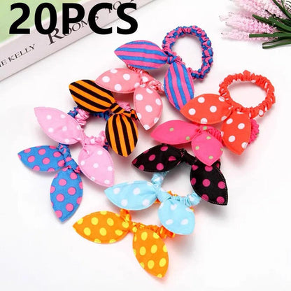 20PCS Mix Rabbit Ears Elastic Hair Bands For Girls Fashion Bowknot  Ponytail Holder For Hair Accessories Headwear Hair Ties