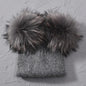 Double Real Raccoon Fur Pompom Hat Women Winter Caps Knitted Wool Hats Skullies Beanies Girls Female Two Fur Pom Pom Beanie Hat