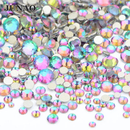 JUNAO 1400pc Mix Size White Opal Glass Rhinestones 3D Nail Art Stones Nail Crystal Gems Stickers Non Hot Fix Strass Appliques