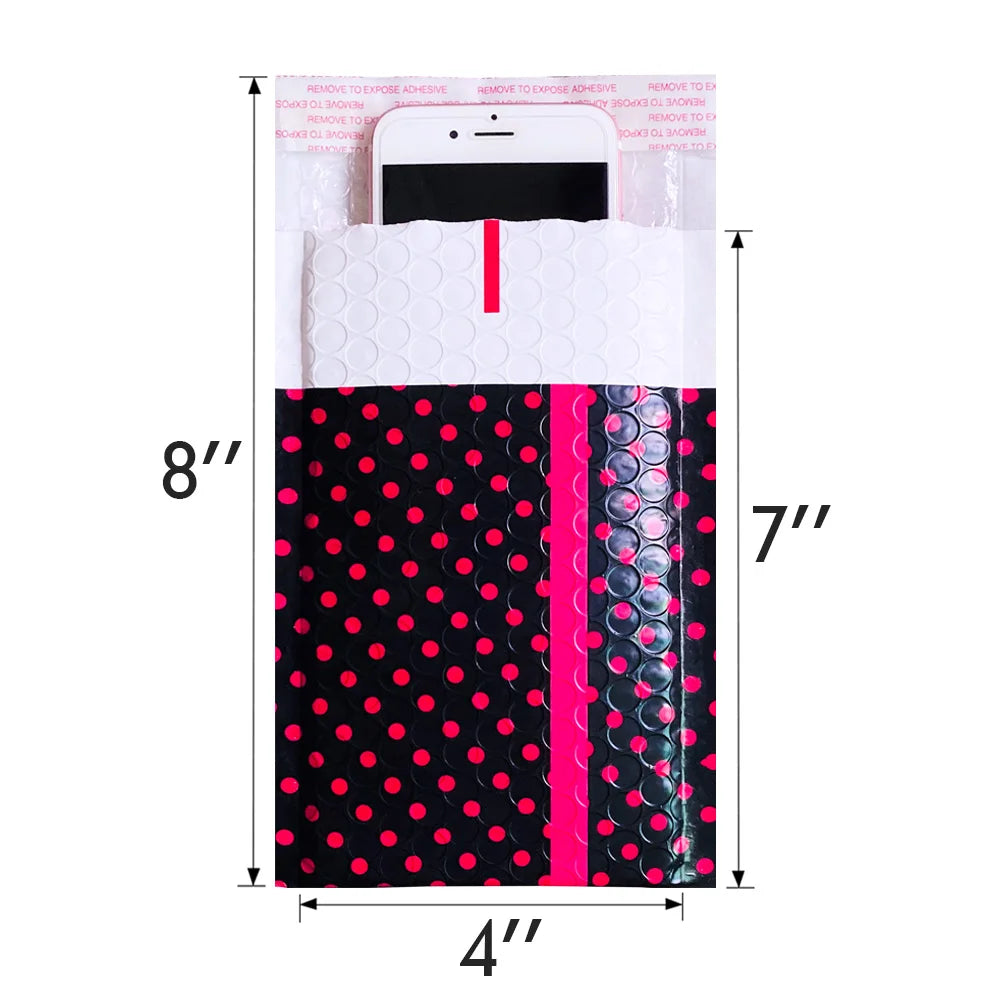 10PCS 4x8'' 120x180mm Small Black Polka Dots Poly Thank You Bubble Mailers,Self Sealing Padded Mailing Envelopes Bowknot Design