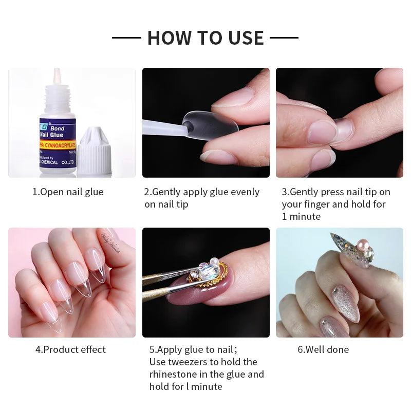 Nail Glue for Acrylic French False Nail Tips Stick 3D Decoration Glue Clear Fast Dry Glue Manicure Nail Art Tools DIY Design