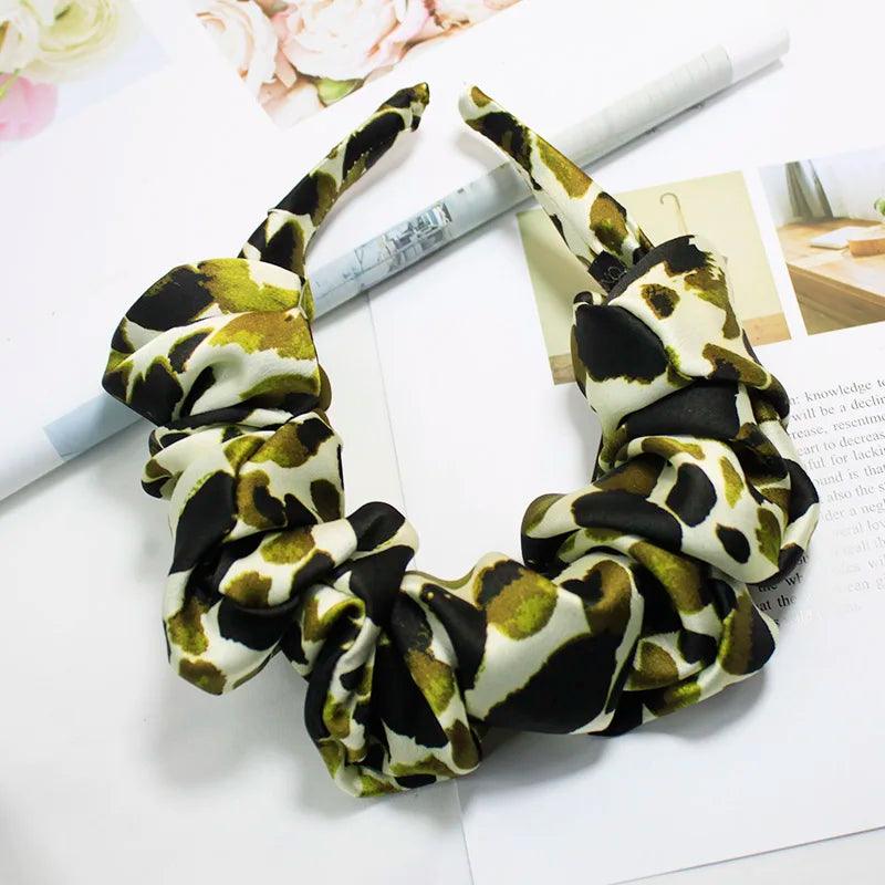 Lystrfac New Fashion Print Leopard Scrunchy Headband for Women Girls Trendy Pleated Hairband Female Headpieces Hair Accessories