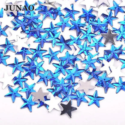 JUNAO 100pcs 10mm Crystal AB Star Decoration Rhinestone Stickers Flatback Stones Applique Non Hot Fix Strass For Clothes Crafts