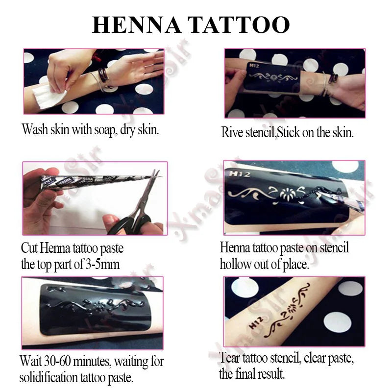 12 Sheets Henna Tattoo Stencils Kit Self-Adhesive Butterfly/Feather/Flower Designs for Body Painting Temporary Templates