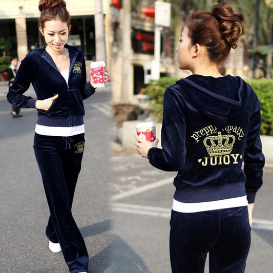 Women's Velvet Tracksuit Fabric Tracksuits Hoodies and Pants Velour Suit Two Piece Set S-XXL