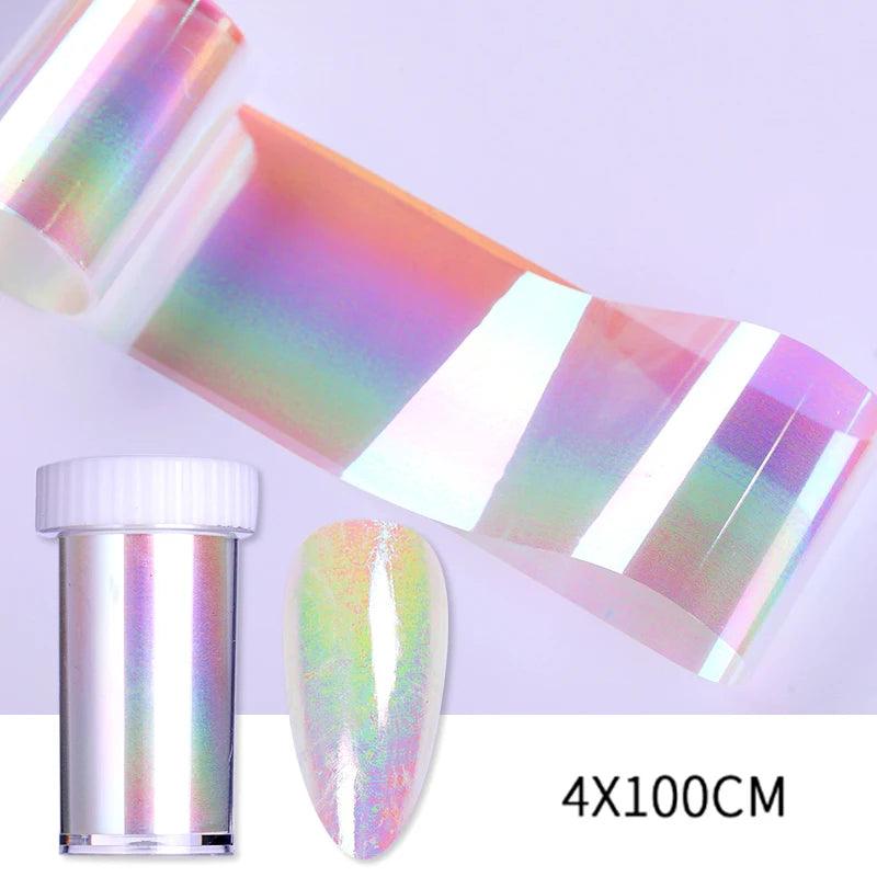 Aurora Chrome Nail Foil Mirror Effect Nail Pigment Irridescent Glitter Heart Marble Foil Sticker Decoration Manicure Wraps