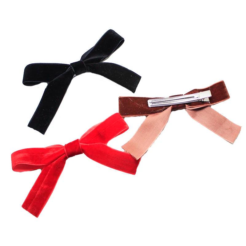 Lystrfac Fashion Velvet Bow Hairpin Women Girls Black Red Hairclip Headdress Bang Bow Hairgrips Back Head Retro Hair Accessories