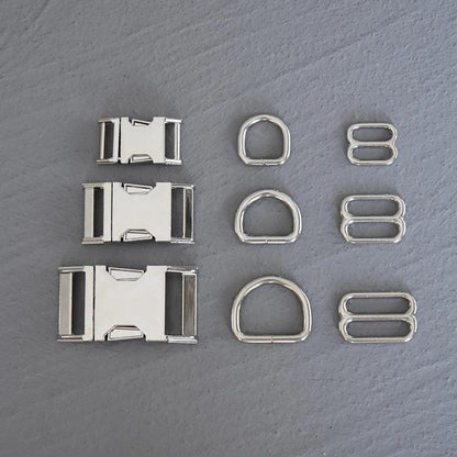 1 Set 15mm/20mm/25mm Webbing Metal Hardware D Ring Adjuster Belt Strap Slider Release Buckle Three-Piece Use For DIY Dog Collar