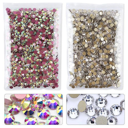 QIAO Flat Back Gems Round Crystal Rhinestones for Crafts Nail Face Art Sewing & Fabric Clothes Shoes Bags DIY Decoration