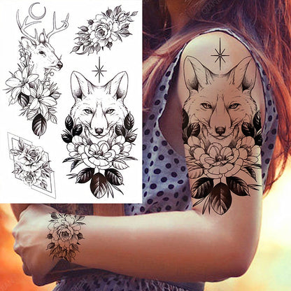 Black Flower Rose Waterproof Temporary Bird Snake Sexy Body Arm Leg Gem Henna Tattoo Fashion Big Fake Sleeve Sticker