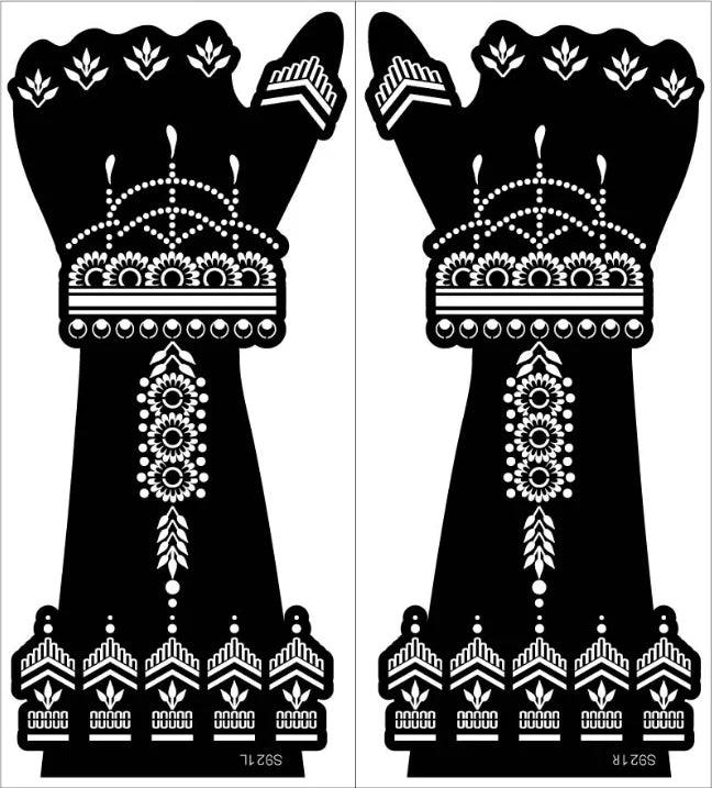 2 sheet Large Henna Hand Tattoo Stencils Women Girls Hand Finger Body Paint Henna Tattoo Templates Stencil DIY Indian Style