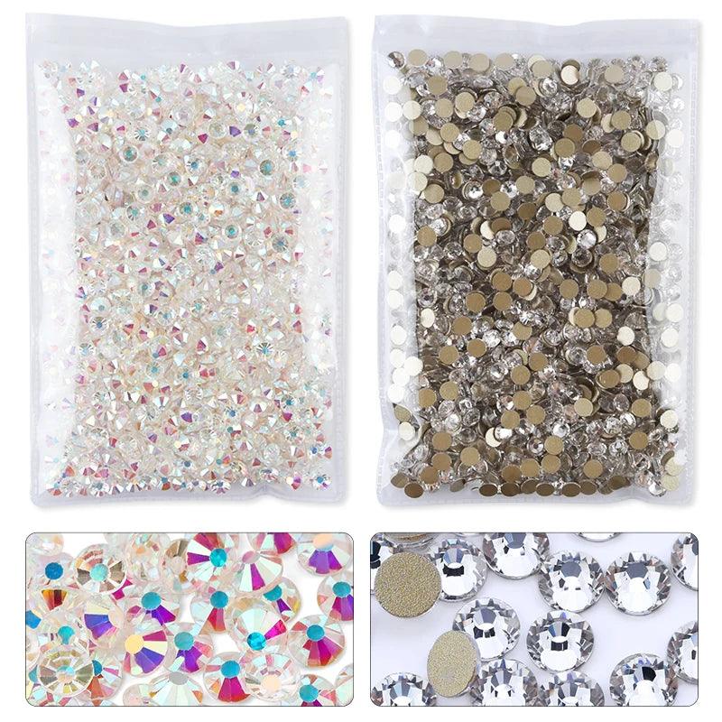 QIAO Flat Back Gems Round Crystal Rhinestones for Crafts Nail Face Art Sewing & Fabric Clothes Shoes Bags DIY Decoration