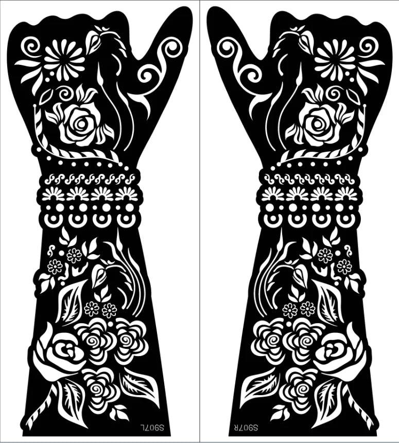 2 sheet Large Henna Hand Tattoo Stencils Women Girls Hand Finger Body Paint Henna Tattoo Templates Stencil DIY Indian Style