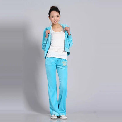 Women's Velvet Tracksuit Fabric Tracksuits Hoodies and Pants Velour Suit Two Piece Set S-XXL