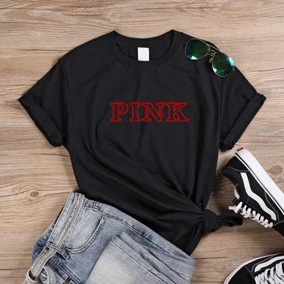 Funny T Shirt Ladies Clothes T-shirt Female Tops Tees Brand PINK Letters Printed Women O-Neck Tshirt Summer Cool