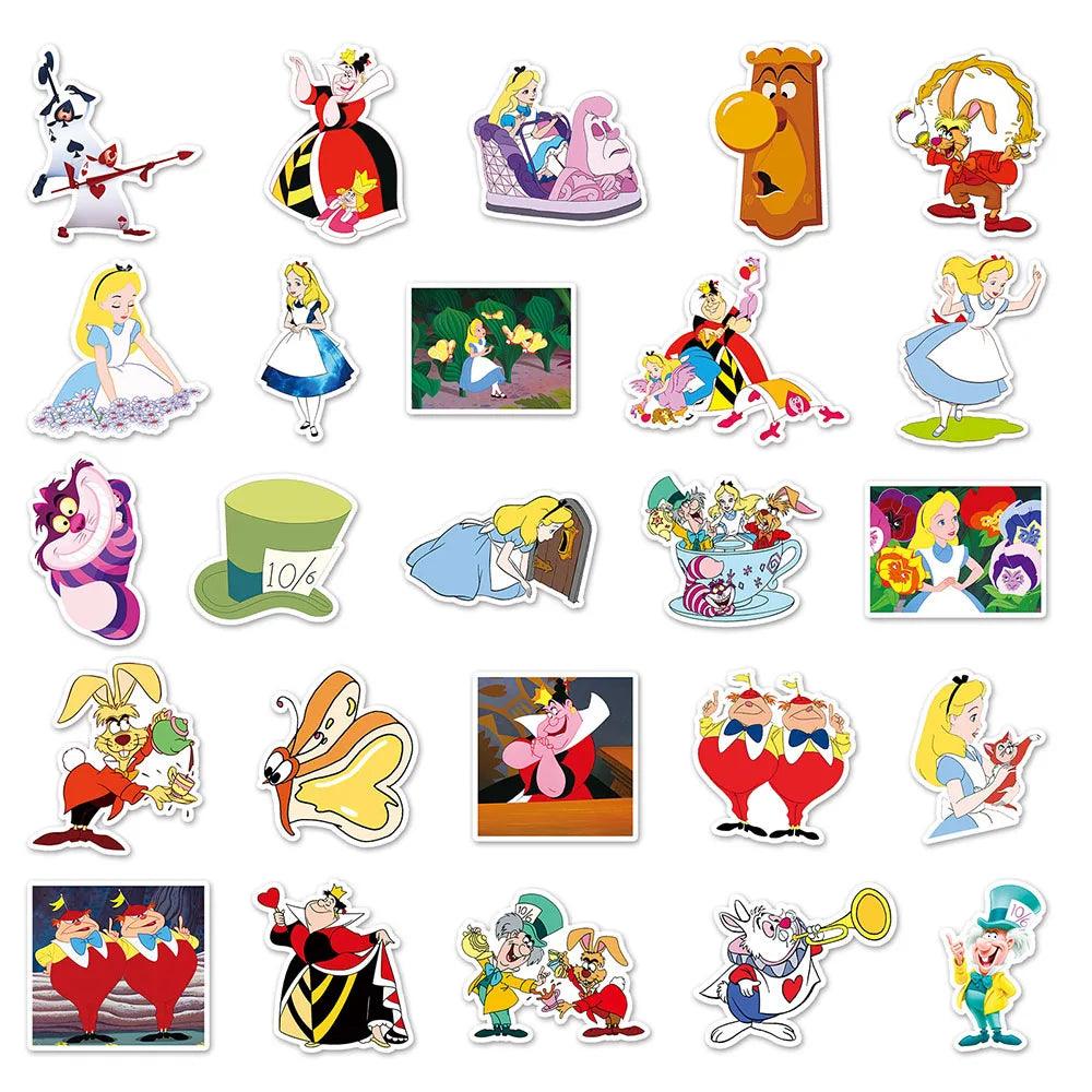 10/30/50pcs Disney Movie Alice in Wonderland Cartoon Stickers Luggage Guitar Fridge Laptop Phone DIY Kid Toy Waterproof Sticker