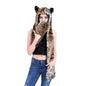 3 In 1 Women Men Fluffy Plush Animal Wolf Leopard Hood Scarf Hat with Paws Mittens Gloves Thicken Winter Warm Earflap Bomber Cap