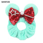 New Chic Disney Mickey Mouse Ears Hair Scrunchies Sequins 4"Bows Elastic Headband Women Velvet Girls DIY Hair Accessories Gift