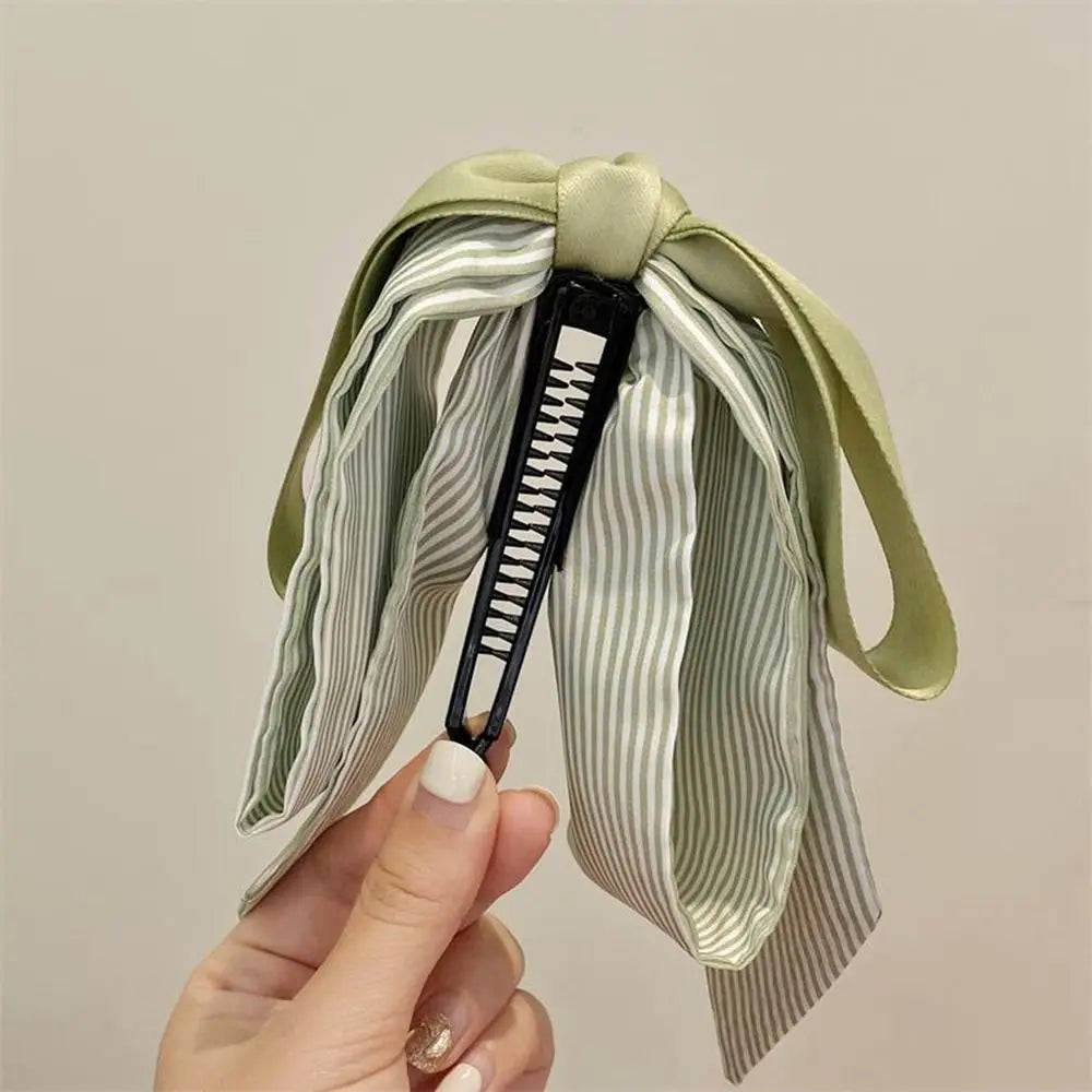 Korean Style Bow Banana Clip Fashion Ribbon Headwear Vertical Clip Headdress Hairpin Bowknot Hair Clip Ponytail Holder