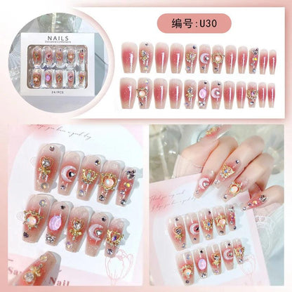 24pcs Luxury Handmade Nail Art Glossy Long Ballet Fake Nails Full Rhinestone Press On Nails Y2K False Nails For Women Girl Party