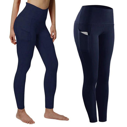 Fashion Women's High Waist Skinny Fitness Exercise Leggings with Pockets Gym Sport Workout Running Pant Comfy Yoga Trousers