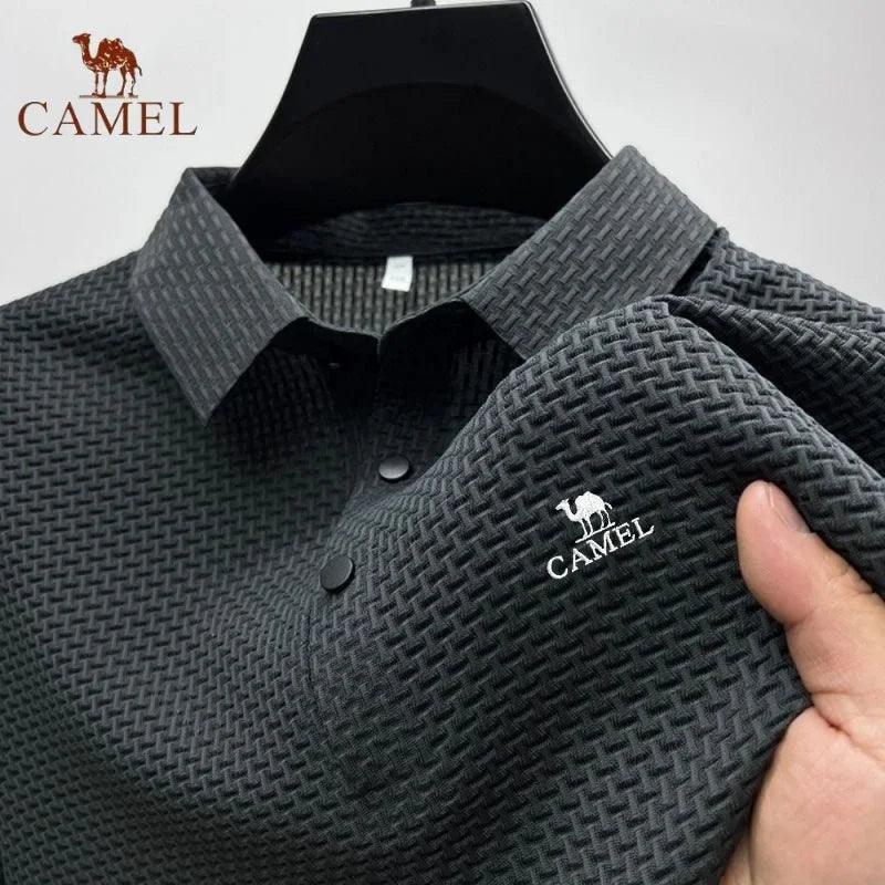 High End Embroidered CAMEL Ice Silk Elastic Polo Shirt New Summer T-shirt Fashion Breathable Business Short Sleeve Luxury Top