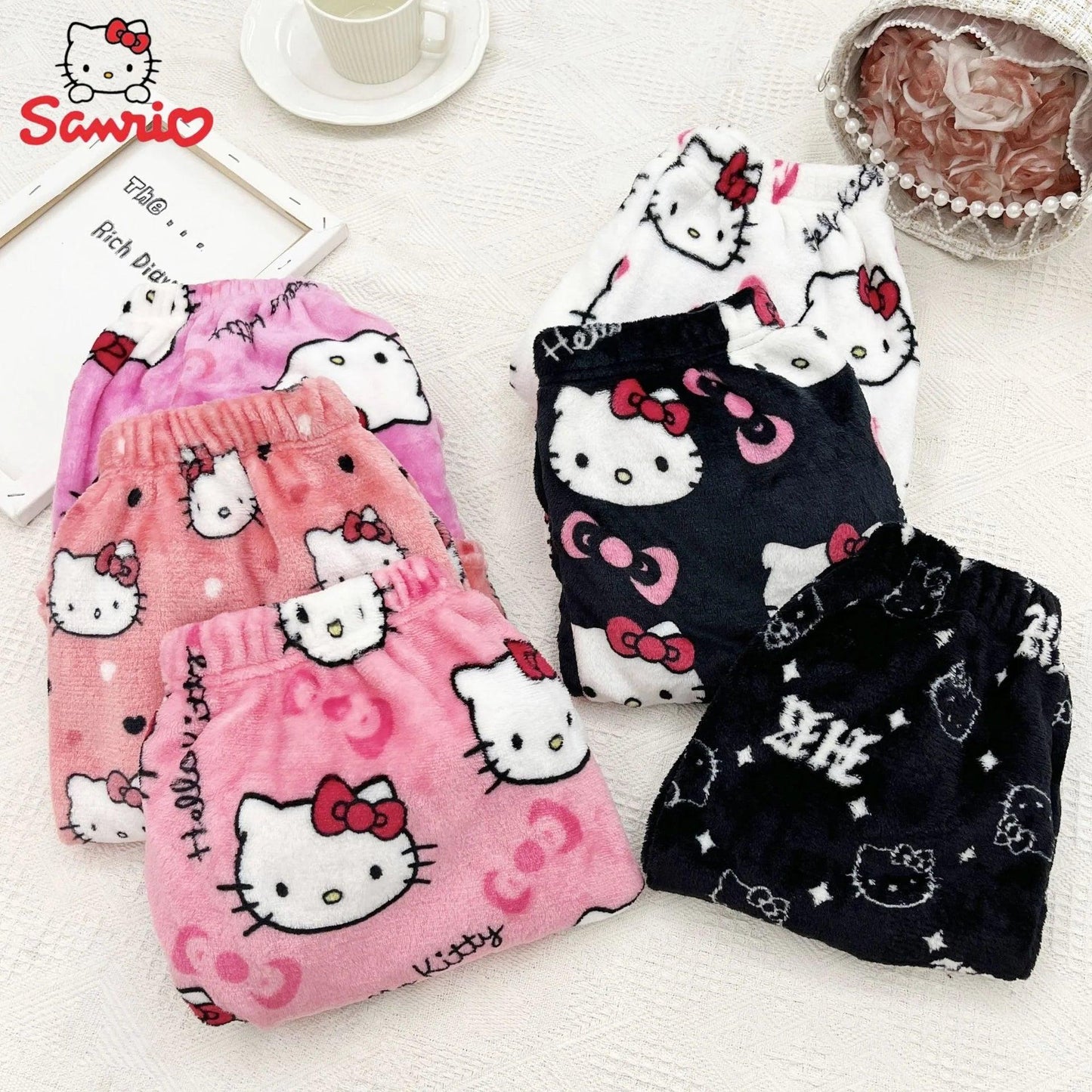 New Sanrio Hello Kitty Kuromi Summer Shorts Cartoon Casual Women's Coral Plush Elastic Soft Shorts Comfortable Home Shorts Gift