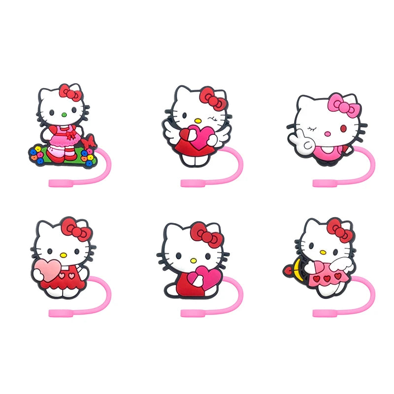 Hello Kitty Straw Cover Cap 10MM Drink Straw Plug Splash Proof Drinking Fit Cup Straw Cap Eco-friendly Charm Pendant Party Gift