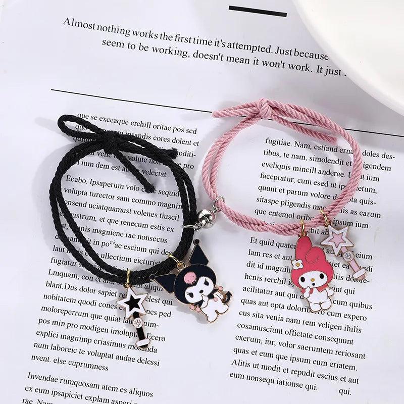 1 Pair Sanrio Accessories Bracelet Kuromi Melody Magnetic Small Rubber Band Couple Girlfriend Cartoon Aluminum Alloy Girl Gift