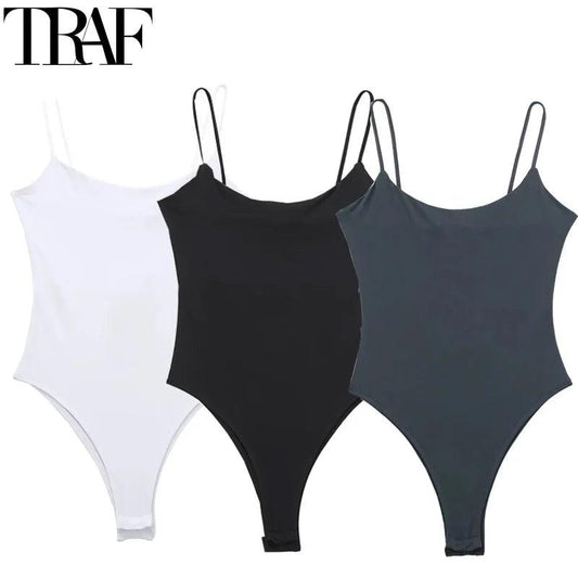 TRAF 2024 Bodys For Women Sleeveless White Black Bodysuit Backless Bodycon Summer Woman Bodysuit Sexy Lingerie Thong Bodysuit