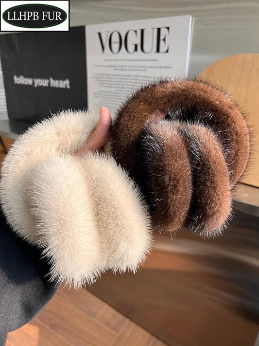 Winter Luxury Women Warm 100% Real Natural Mink Fur Earmuff Outdoor Fashion Mink Fur Earmuffs Girl Winter Ear Protection