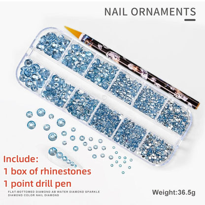 12Gird 3D Glass AB Crystal Nail Art Rhinestones Kit Flatback Round Bead Charm Gem Stones Jewelry Diamond with Tools for Nail Art