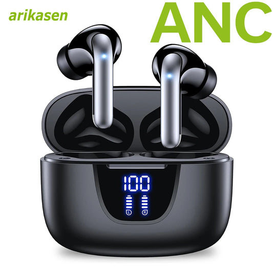 ANC Bluetooth Earphones Active Noice Cancellation Wireless Earbuds Bluetooth 5.3 Headphones TWS with LED Display for Android ios