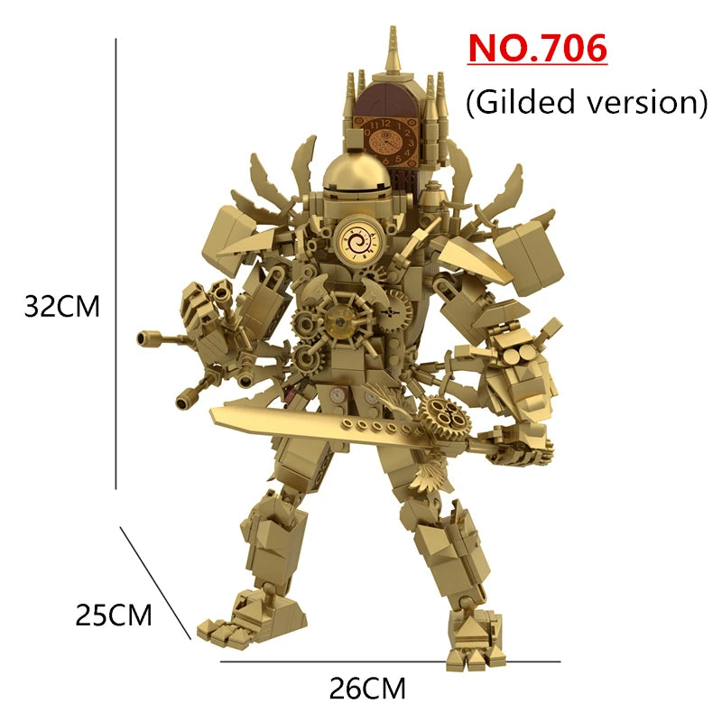 2.0 MOC Titan Series Skibidi Toilet Building Blocks Set Creative Gold Clock Man With Sword DIY Bricks Toys For Kids Xmas Gifts