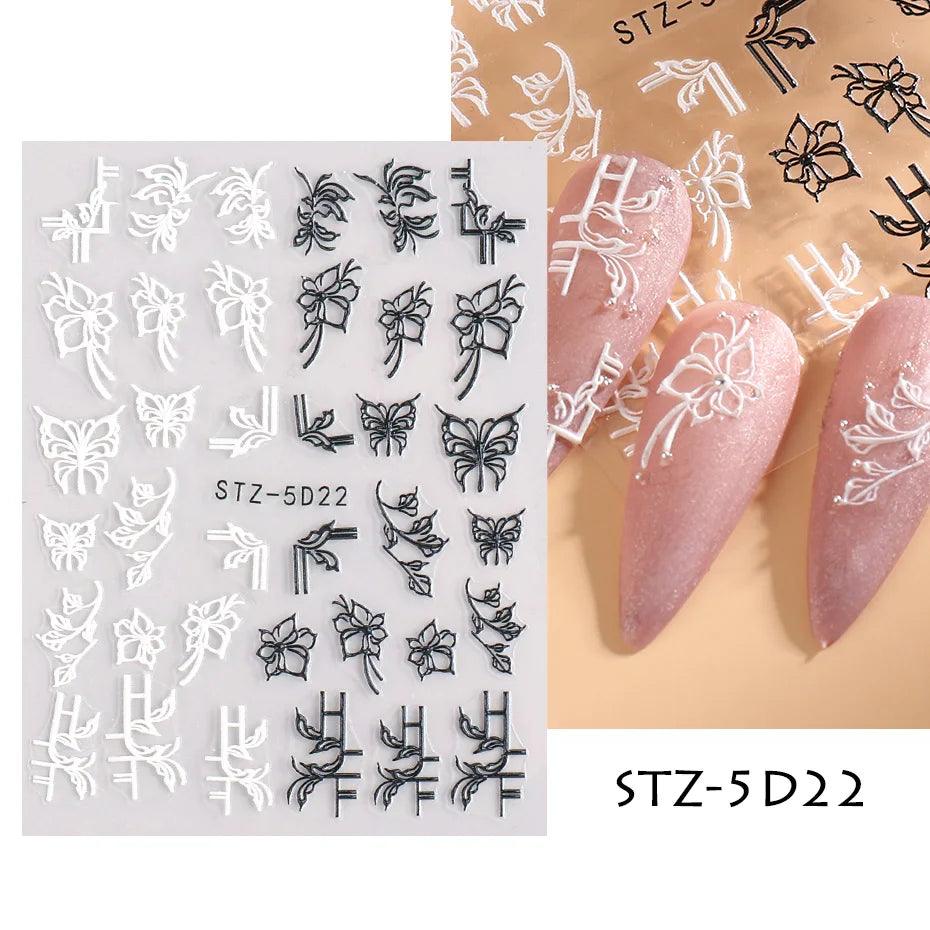 5D Belt Nail Sticker Summer Nail Art Decals Flowers White Daisy 3D Manicure Nail Gel Self Adhesive Stickers Designs Decorations