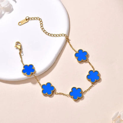 Double Sided Clover Link Bracelets Gold Plated White Black Blue Gold Red Green Lucky Bracelets Jewelry Trendy for Women Girls