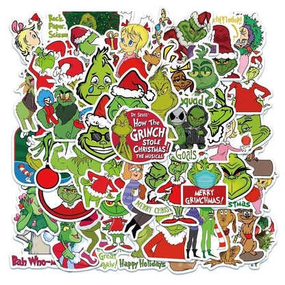 50pcs Green People Stickers Christmas Grinch Max Graffiti Decal Kids Toy Scrapbook Diary Phone Laptop Guitar Waterproof Stickers