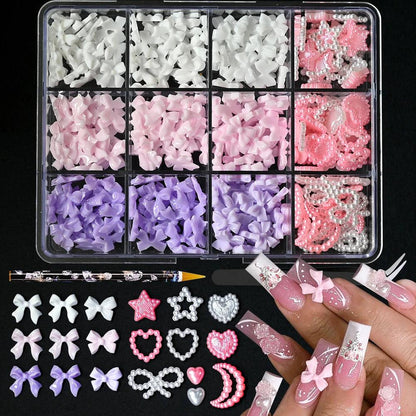 Nail Decoration Set with 1 Boxes 240Pcs Nail Art 3D Rhinestones Big Mix Sizes 3D Crystal Diamonds Metal Charms Gems Stones ,M(1)